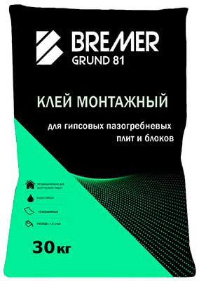 Клей монтажный BREMER GRUND 81 для гипсовых пазогребневых плит и блоков